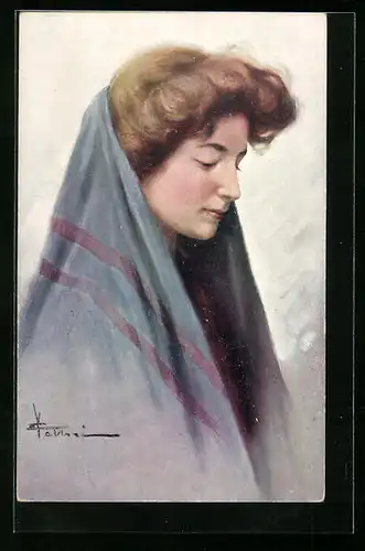AK Junge Frau mit Kopftuch