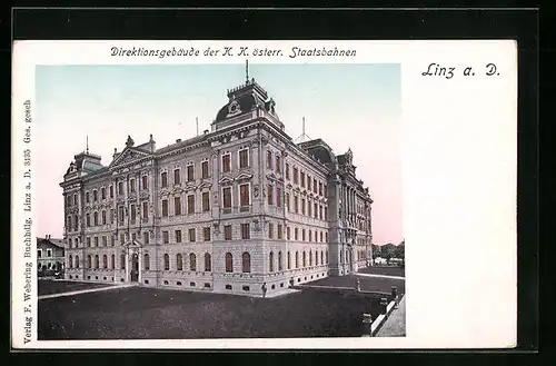 AK Linz, Direktionsgebäude der K.K. österr. Staatsbahnen aus der Vogelschau