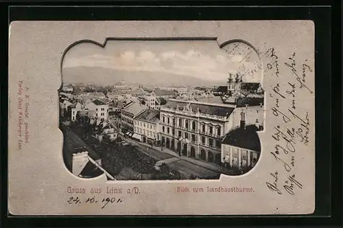 AK Linz, Teilansicht aus der Vogelschau