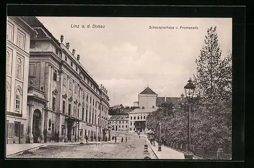 AK Linz /Donau, Schauspielhaus und Promenade