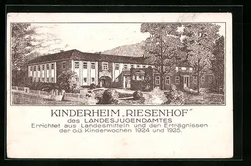 Künstler-AK Linz /Donau, Kinderheim Riesenhof des Landesjugendamtes