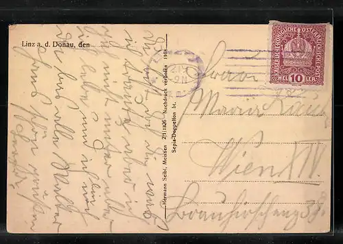 AK Linz /Donau, Dampfer unter einer Brücke