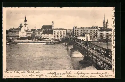 AK Linz /Donau, Brücke zur Stadt, Türme