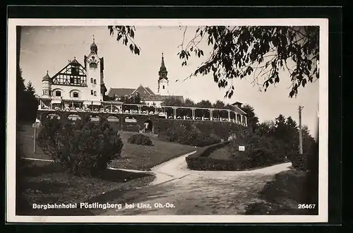 AK Pöstlingberg /Linz, Bergbahnhotel mit Terrasse