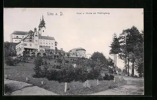 AK Linz /Donau, Hotel und Kirche am Pöstlingberg