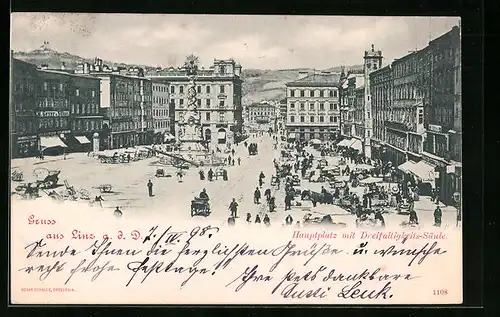 AK Linz /Donau, Hauptplatz mit Dreifaltigkeits-Säule