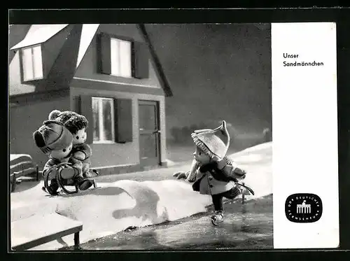 AK Sandmann auf Schlittschuhen