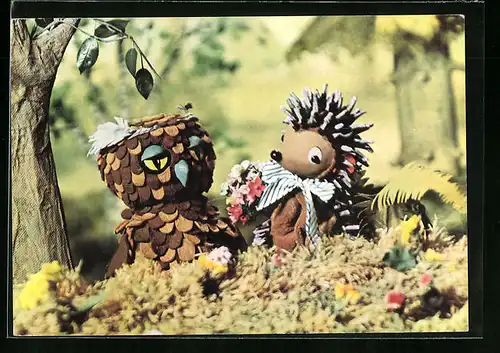 AK Eule und Igel im Wald