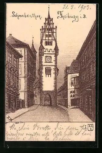 Künstler-AK Freiburg i. B., Schwabentor