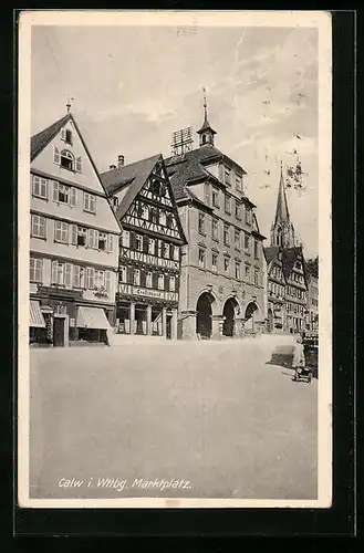 AK Calw i. Wttbg. Marktplatz, Strassenpartie mit Kreditbank