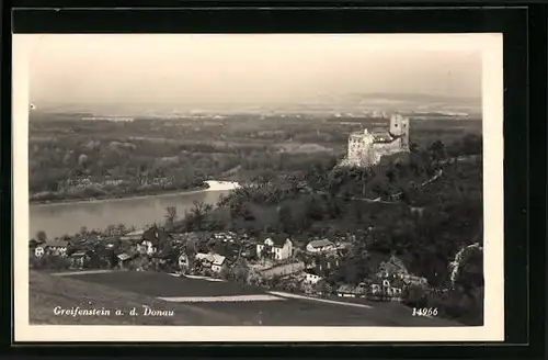 AK Greifenstein a. d. Donau, Ortsansicht mit Burgruine