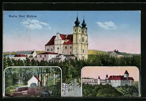 AK Maria Drei Eichen, Ortsansicht mit Wallfahrtskirche