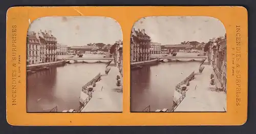 Stereo-Fotografie B. K. Paris, Ansicht Bayonne, Uferpartie mit Flusspromenade und Wohnhäusern, Halt gegen das Licht