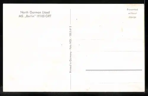 AK Passagierschiff MS Berlin des Norddeutschen Lloyds aus der Vogelschau