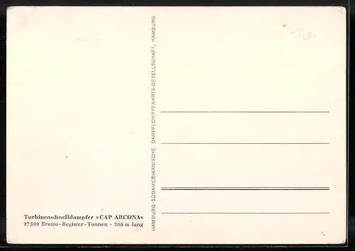 AK Turbinenschnelldampfer Cap Arcona in voller Fahrt