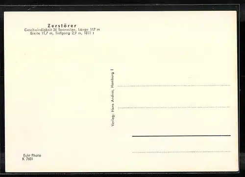 AK Zerstörer der Kriegsmarine auf Steuerbord