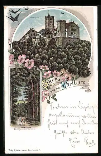 Lithographie Eisenach, Wartburg, Hohe Sonne