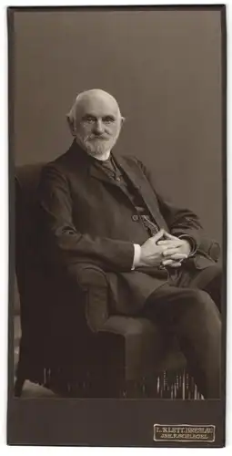 Fotografie L. Klett, Breslau, Portrait Herr Julius Scupin im Anzug mit Halbglatze und grauem Vollbart