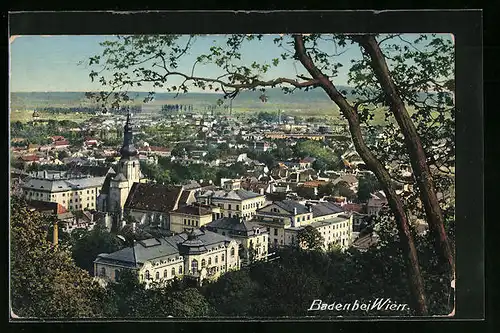 AK Baden bei Wien, Ortsansicht aus der Vogelschau