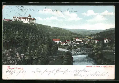 AK Rosenburg, Ortsansicht mit Schloss und Flussbrücke
