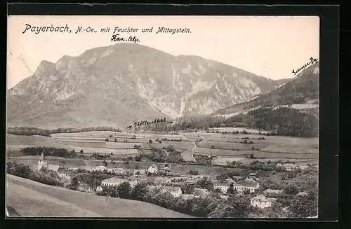 AK Payerbach, Teilansicht mit Höllenthal, Rax-Alpe und Schneeberg