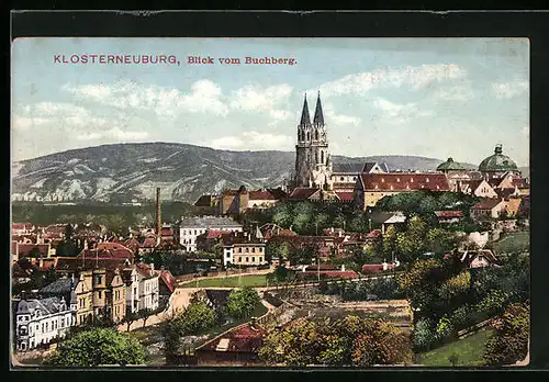 AK Klosterneuburg, Blick vom Buchberg auf den Ort mit Kirche