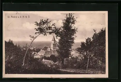 AK St. Andrä v. d. Hagentale, Kirchenanblick vom Berg aus