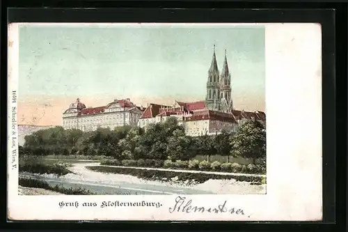 AK Klosterneuburg, Ortspartie mit Doppelturm