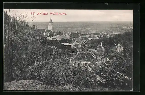 AK St. Andrä-Wördern, Ortspartie mit Kirchturm