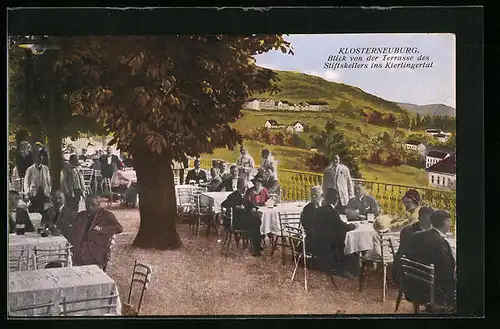 AK Klosterneuburg, Blick von der Terrasse des Stiftskellers ins Kierlingertal