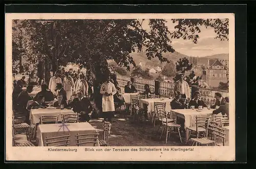 AK Klosterneuburg, Blick von der Terrasse des Stiftskellers ins Kierlingertal