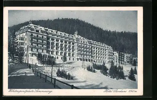 AK Semmering, Hotel Panhans mit Wintersportplatz