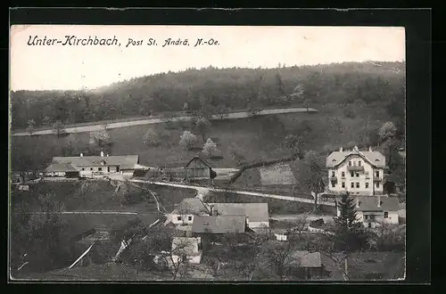 AK Unter-Kirchbach, Ortsansicht mit Strasse aus der Vogelschau