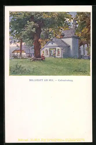 Künstler-AK Millstatt a. See, Kirchlein auf dem Calvarienberg