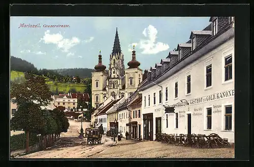 AK Mariazell, Gasthof zur goldenen Krone in der Grazerstrasse