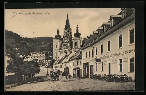 AK Mariazell, Gasthof zur goldenen Krone in der Grazerstrasse