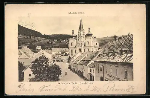 AK Mariazell, Grazerstrasse mit der Wallfahrtskirche