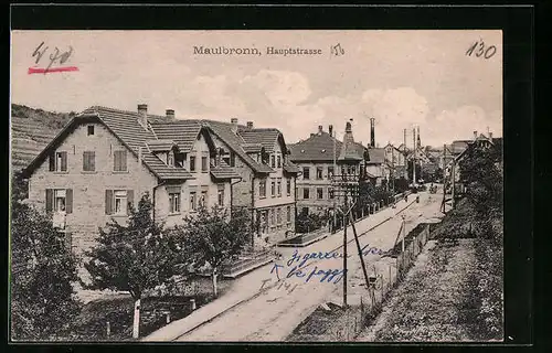 AK Maulbronn, Hauptstrasse mit Vorgärten