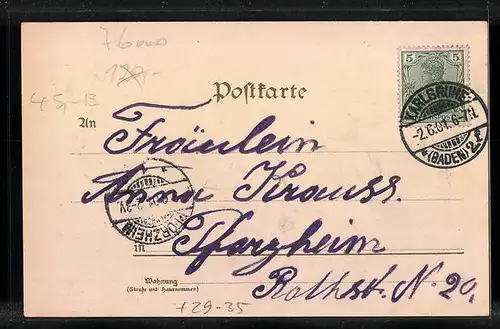 Passepartout-Lithographie Karlsruhe, Schloss, Bahnhof, Gasthaus Goldene Traube, Kleeblatt