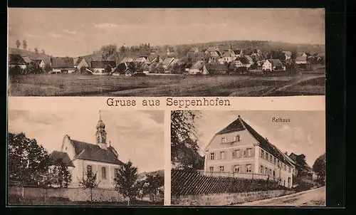 AK Seppenhofen, Rathaus, Kirche, Ortsansicht