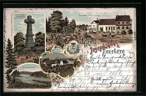 Lithographie Stolberg / Harz, Gasthof & Aussichtsturm Josephshöhe, Auerberg, Frankenteich