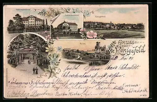 Lithographie Königsfeld, Mädchen- und Knabenpension, Ruine, Ortskern