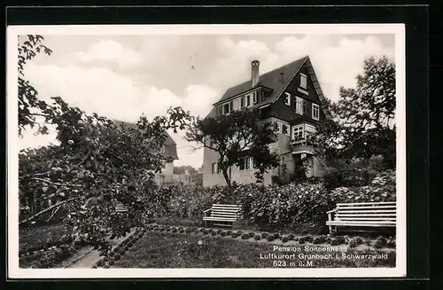 AK Grunbach /Schwarzwald, Pension Sonnenheim mit Garten