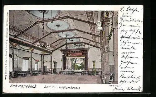 Goldfenster-AK Schwanebeck, Saal des Schützenhauses