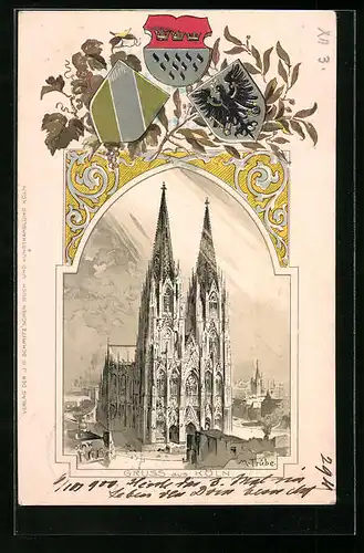 Passepartout-Lithographie Köln, Dom, Stadt-Wappen