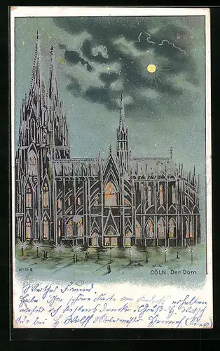 Lithographie Cöln, Dom bei sternklarer Nacht