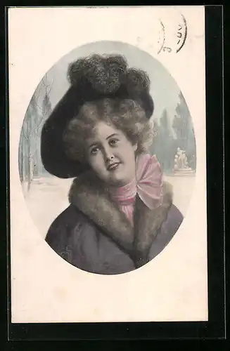 Künstler-AK Brüder Kohn (B.K.W.I) Nr. 696-6: Schöne Frau im Wintermantel mit Hut