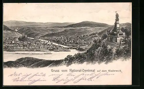 AK Nationaldenkmal Niederwald mit Ortsansicht Rüdesheim