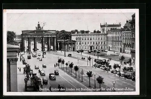 AK Berlin, Unter den Linden mit Brandenburger Tor und Ostwest-Achse