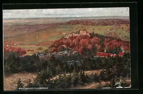 Künstler-AK Badenweiler i. Schwarzwald, Ortsansicht im Herbst